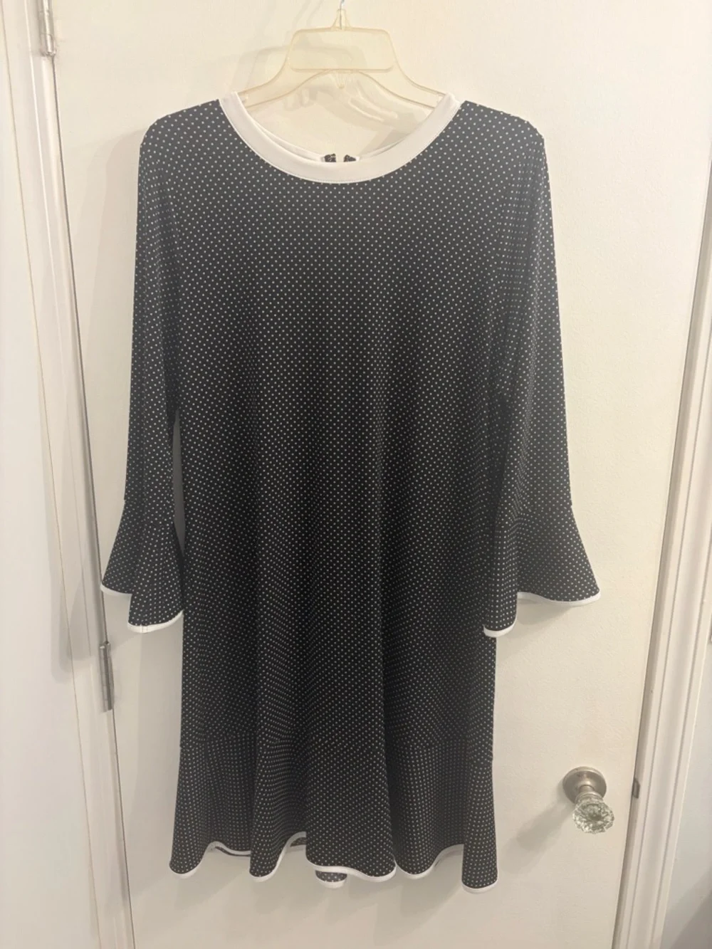 Michael Kors Blue and White Polka Dot Long Sleeve A-Line Dress